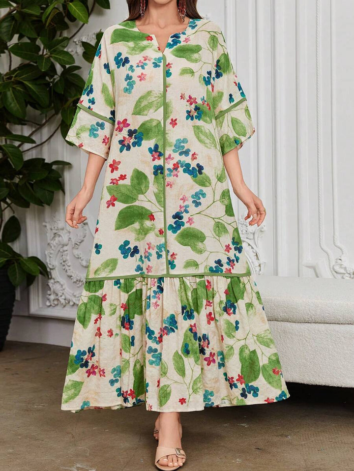 Norivelle - Vestido com Babados e Estampa Floral