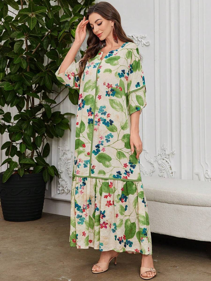 Norivelle - Vestido com Babados e Estampa Floral