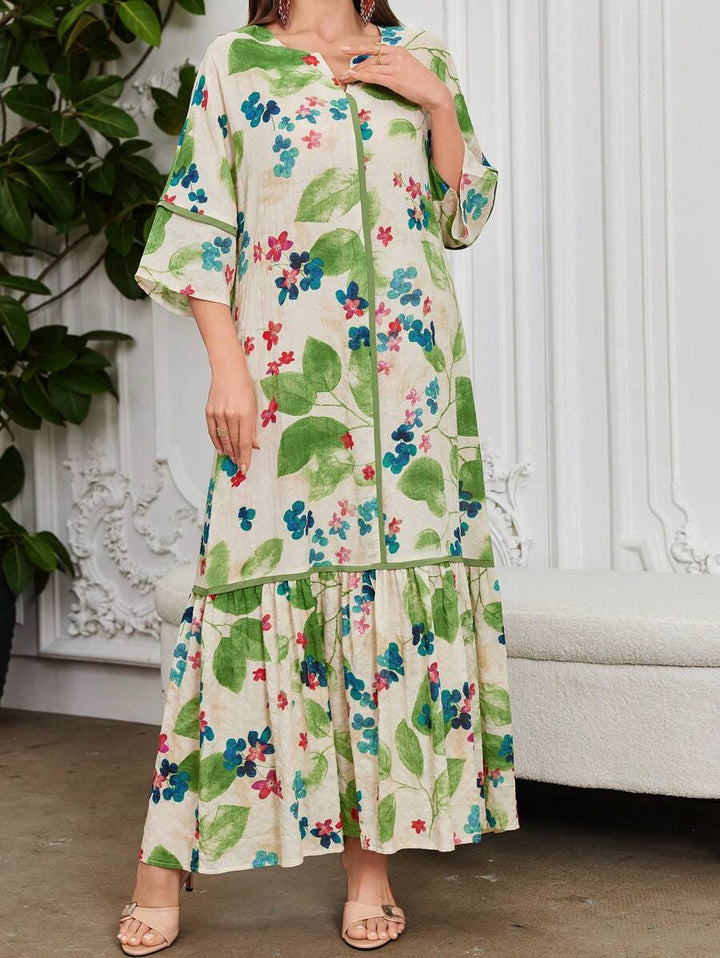 Norivelle - Vestido com Babados e Estampa Floral