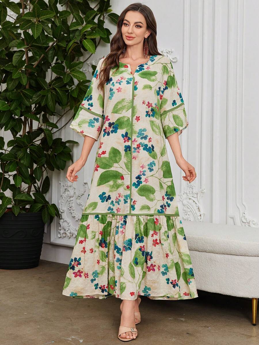 Norivelle - Vestido com Babados e Estampa Floral