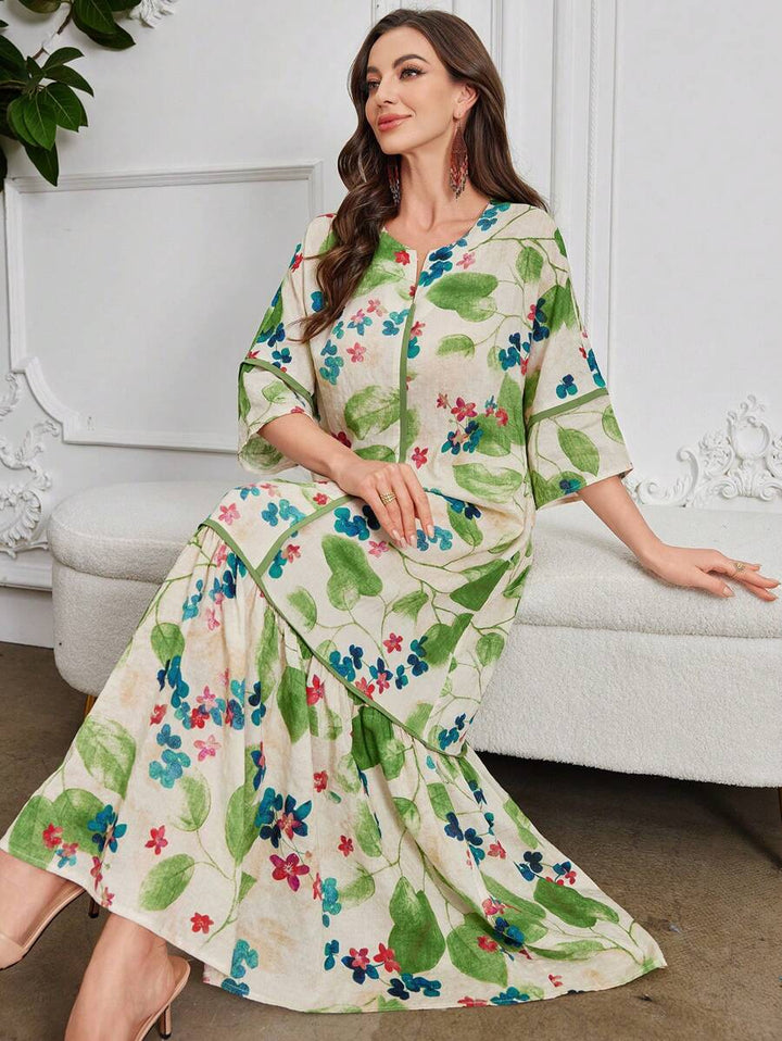 Norivelle - Vestido com Babados e Estampa Floral