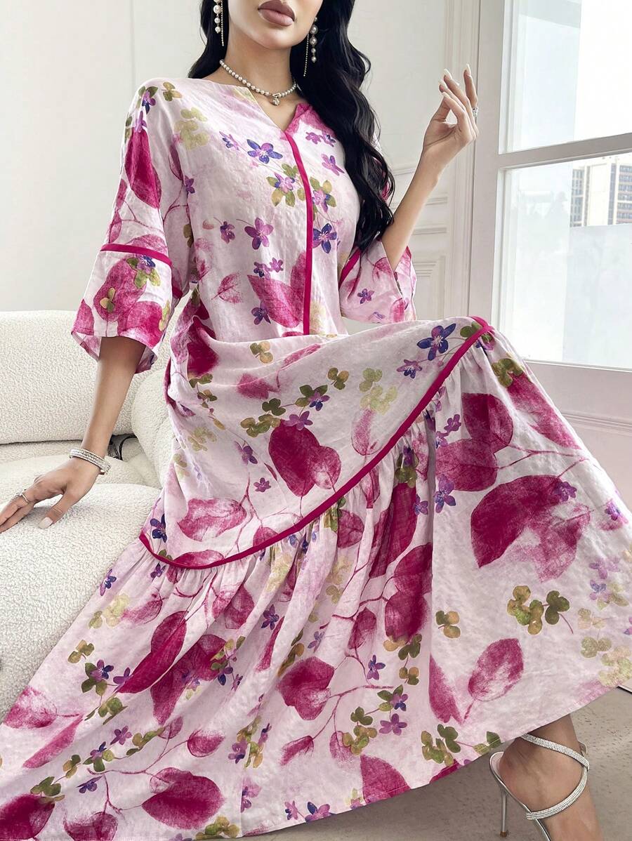 Norivelle - Vestido com Babados e Estampa Floral