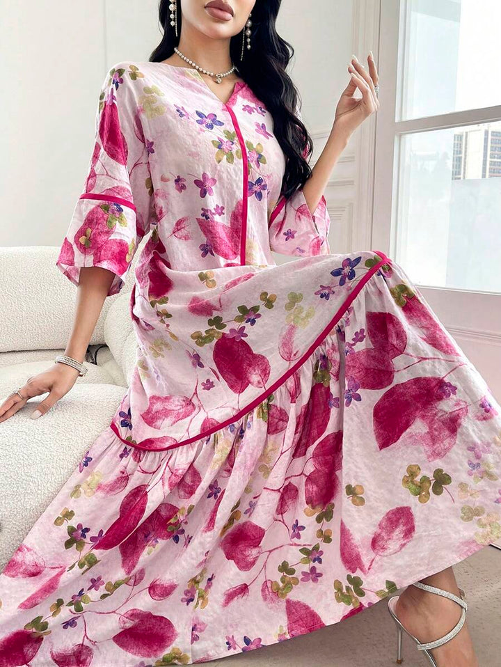 Norivelle - Vestido com Babados e Estampa Floral