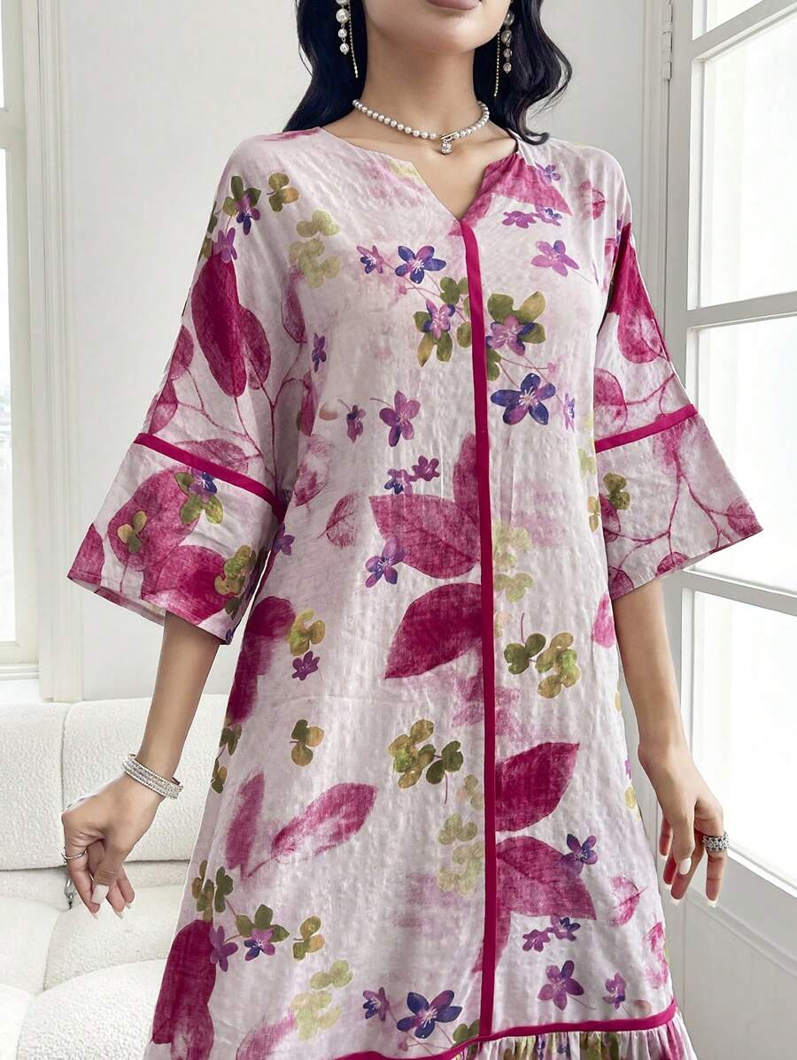 Norivelle - Vestido com Babados e Estampa Floral