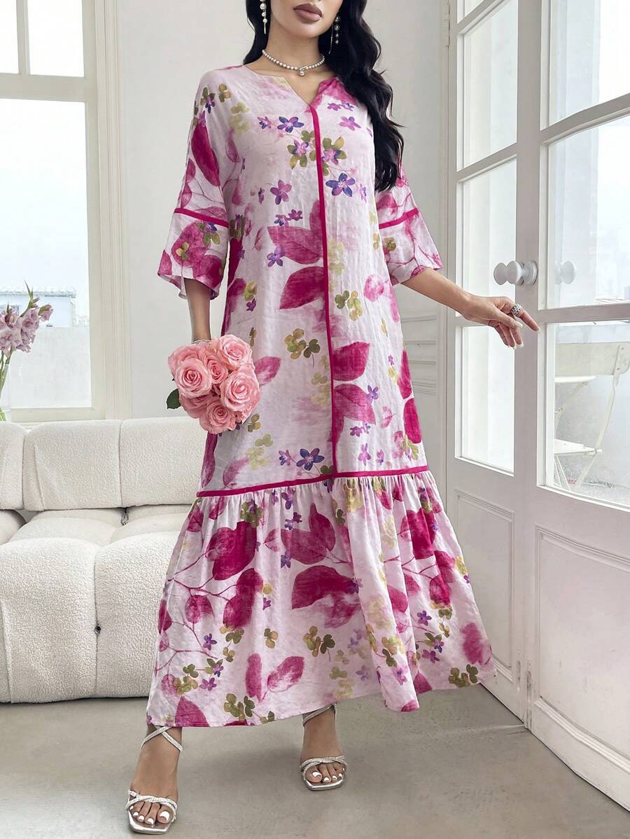 Norivelle - Vestido com Babados e Estampa Floral