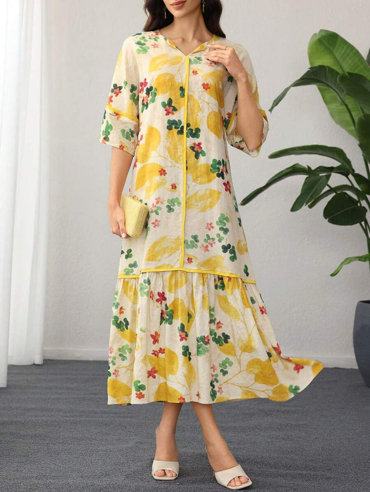 Norivelle - Vestido com Babados e Estampa Floral