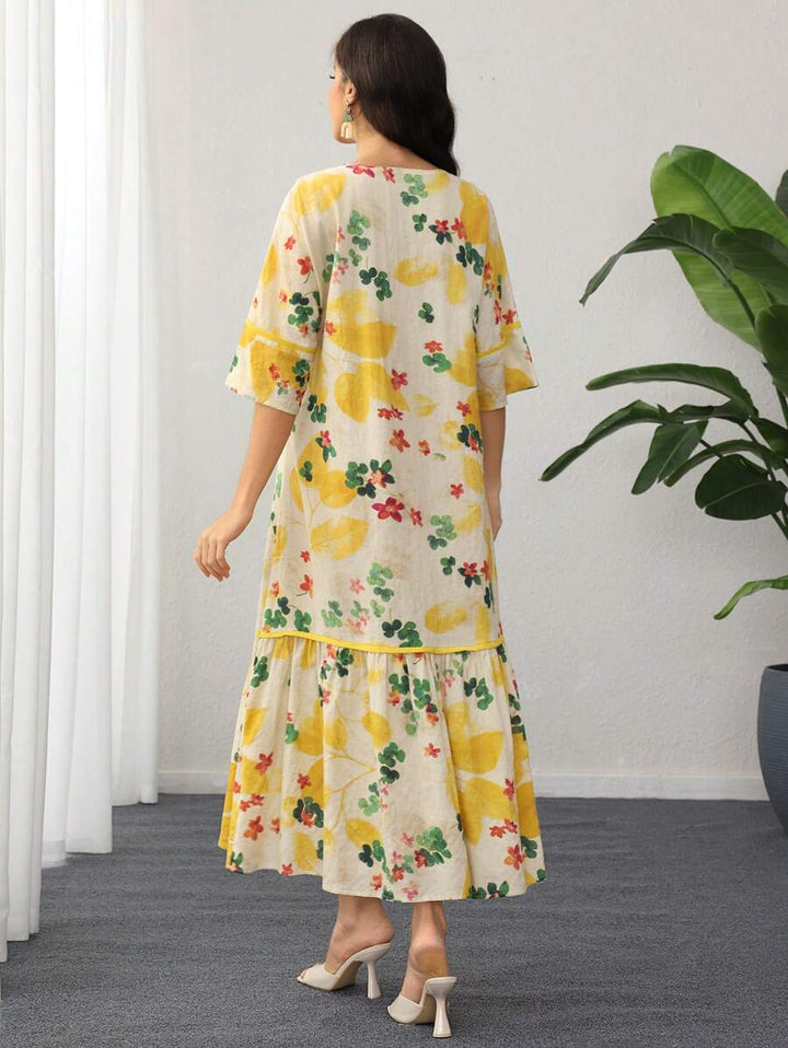 Norivelle - Vestido com Babados e Estampa Floral