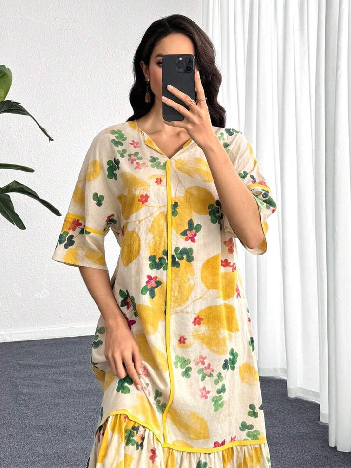 Norivelle - Vestido com Babados e Estampa Floral