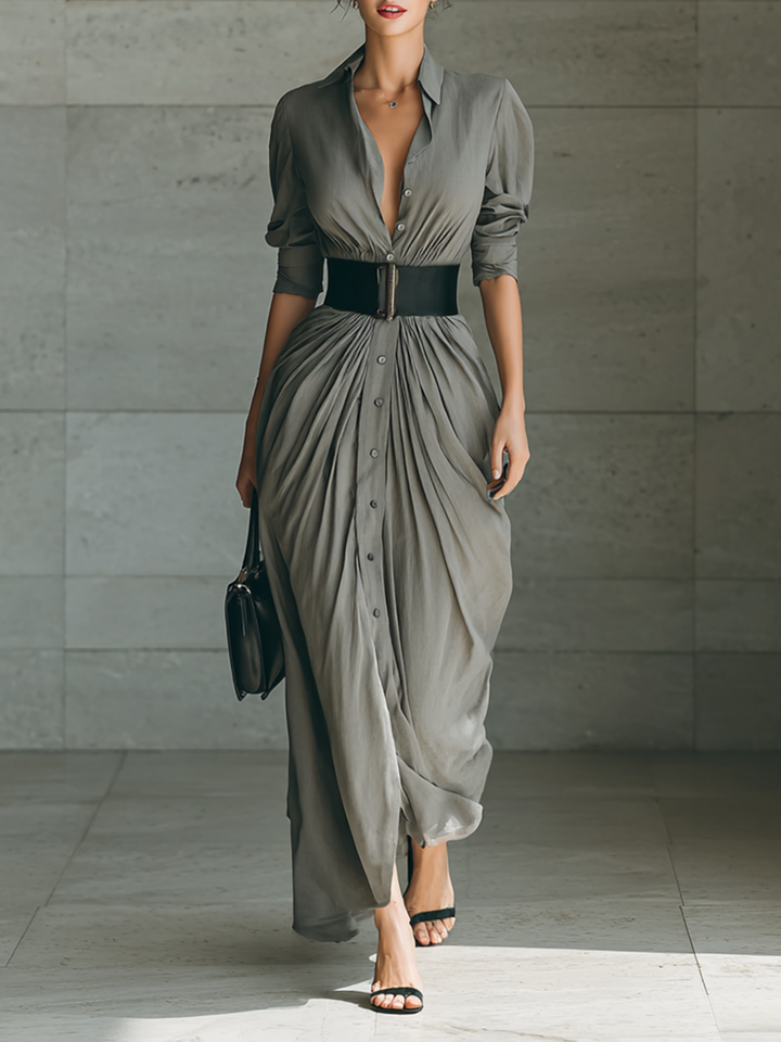 Avenlea - Long dress with lapel collar and long sleeves