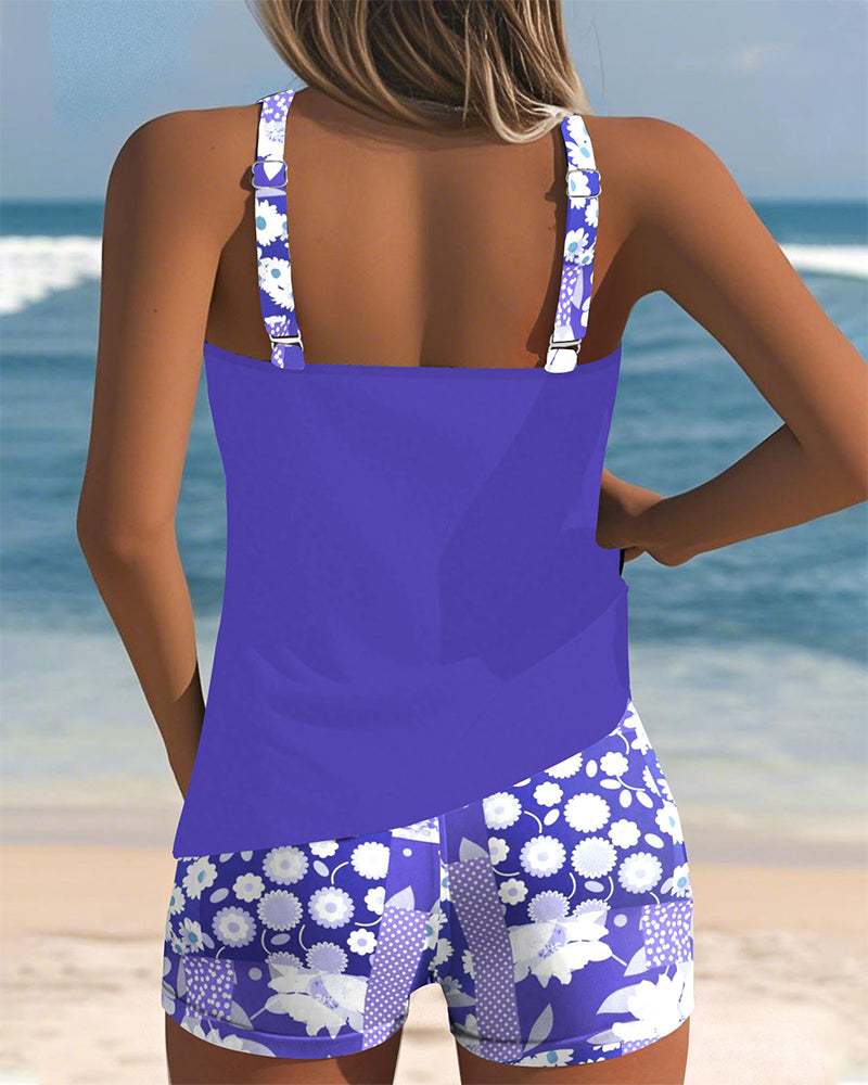 Lily - Swimsuit Tank Top with Printed Boxer Set