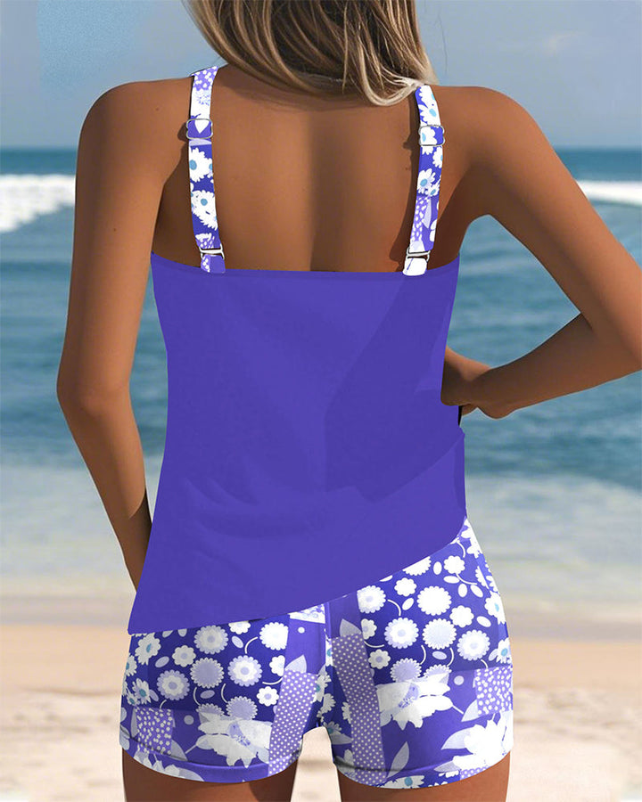 Lily - Swimsuit Tank Top with Printed Boxer Set