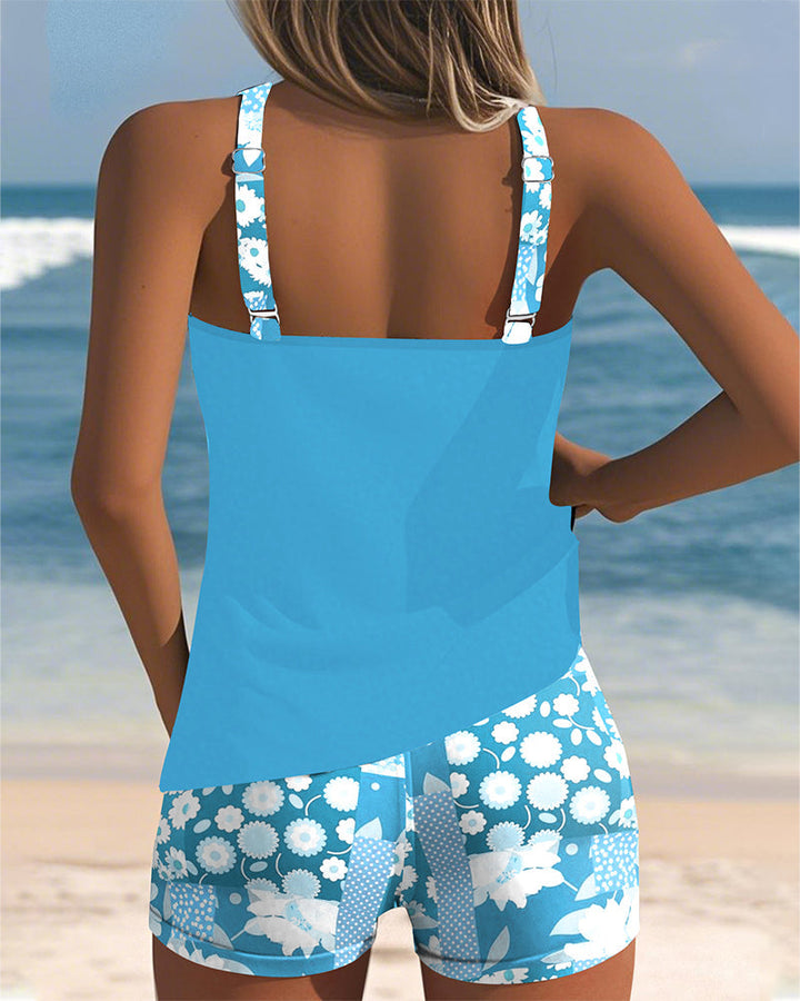 Lily - Swimsuit Tank Top with Printed Boxer Set