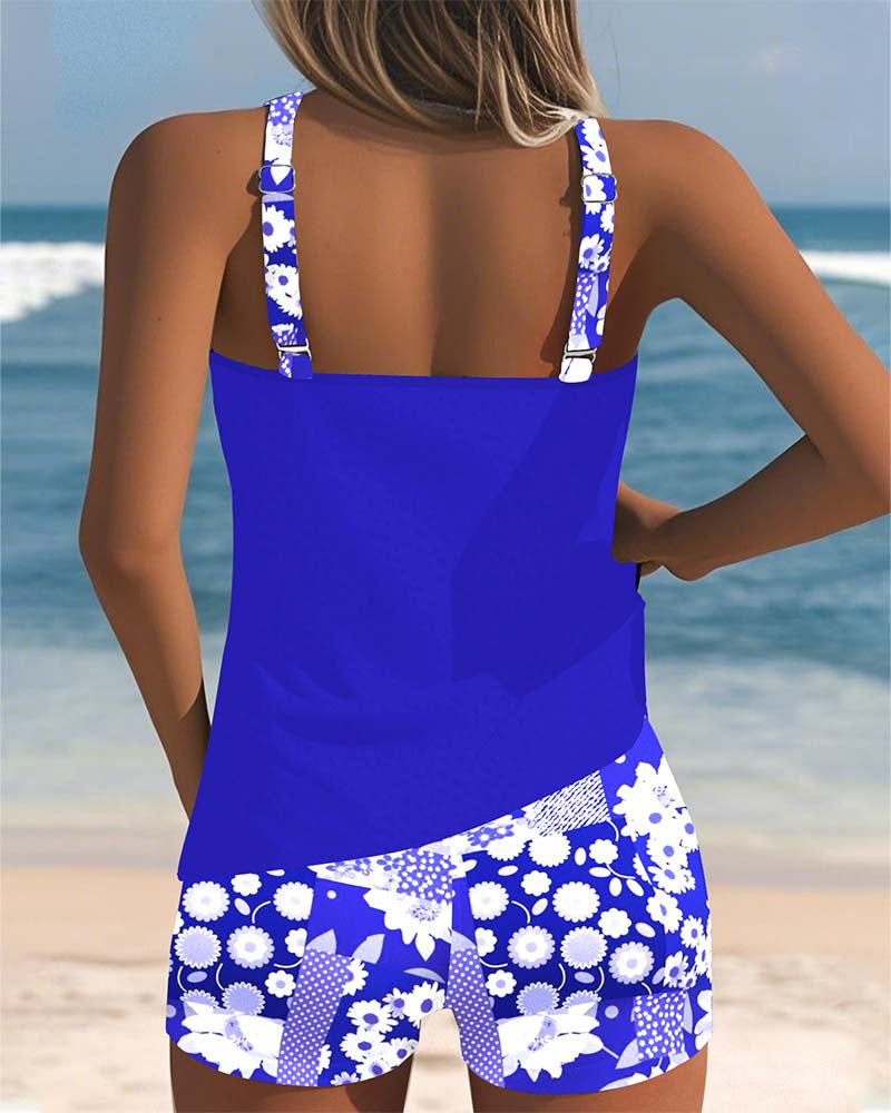 Lily - Swimsuit Tank Top with Printed Boxer Set