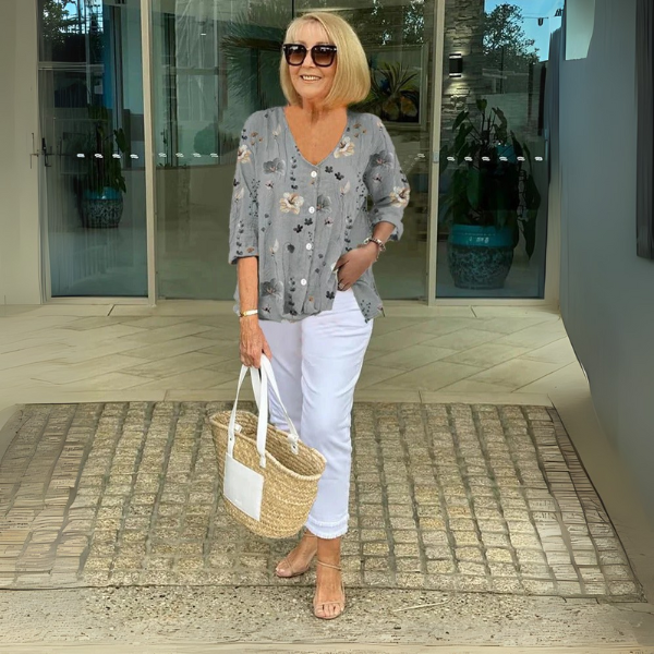 Elspeth - Printed Button Tunic Top