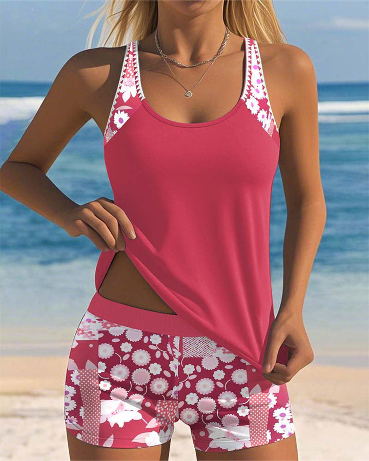 Lily - Swimsuit Tank Top with Printed Boxer Set