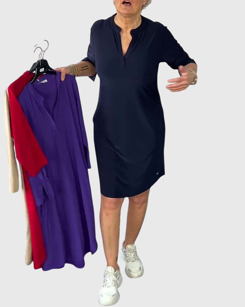 Alenya - Solid V Neck Dress