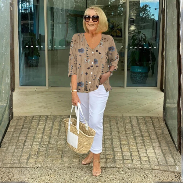 Elspeth - Printed Button Tunic Top