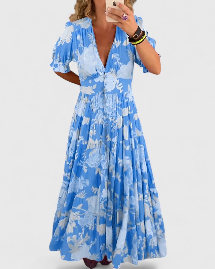 Solani - Elegant Floral V neck Dress