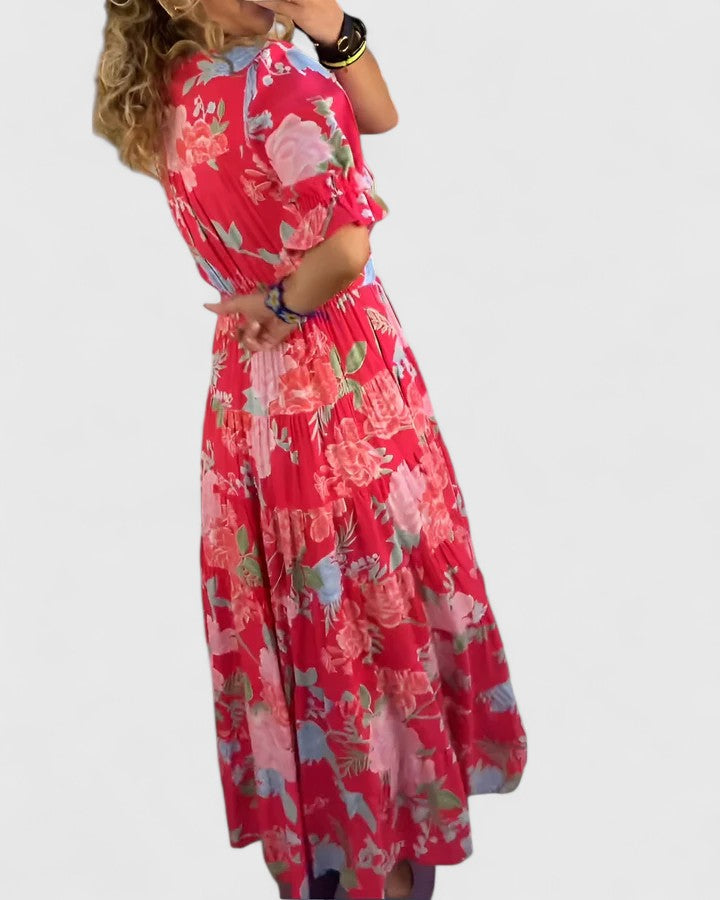 Solani - Elegant Floral V neck Dress