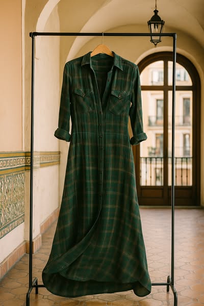 Isola - Long green plaid dress