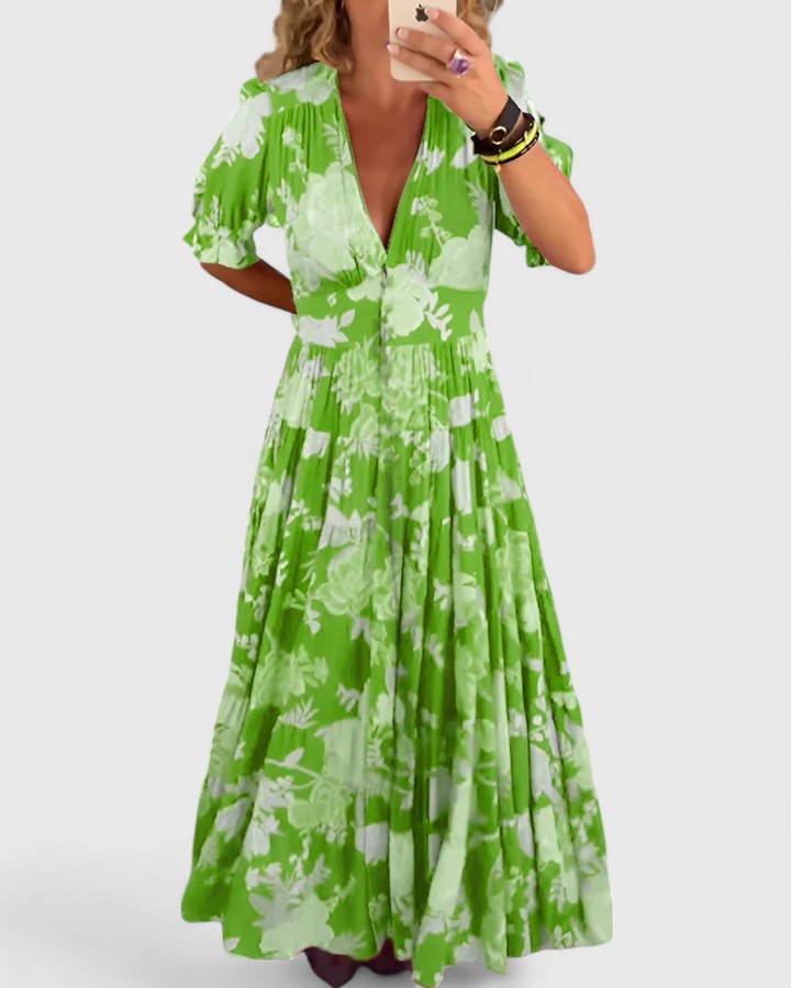 Solani - Elegant Floral V neck Dress