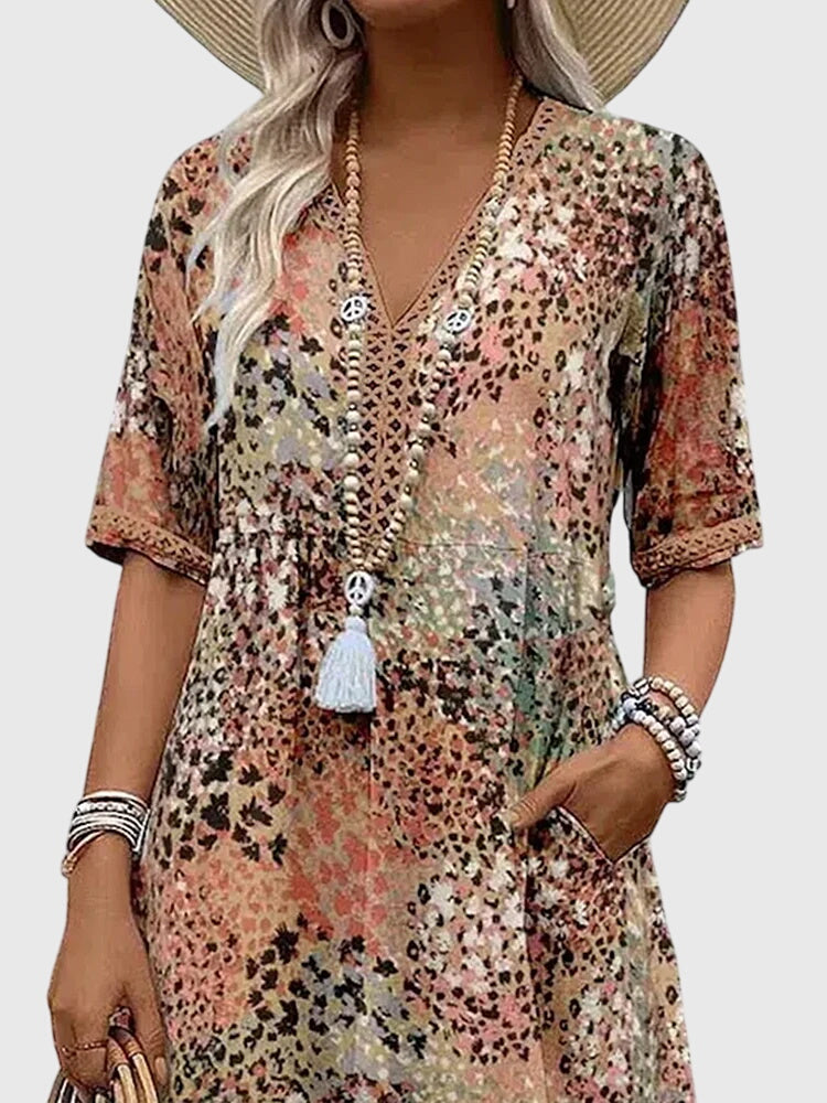 Elarin - Elegant Floral Midi Dress