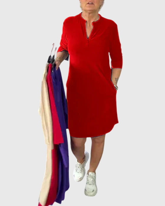 Alenya - Solid V Neck Dress