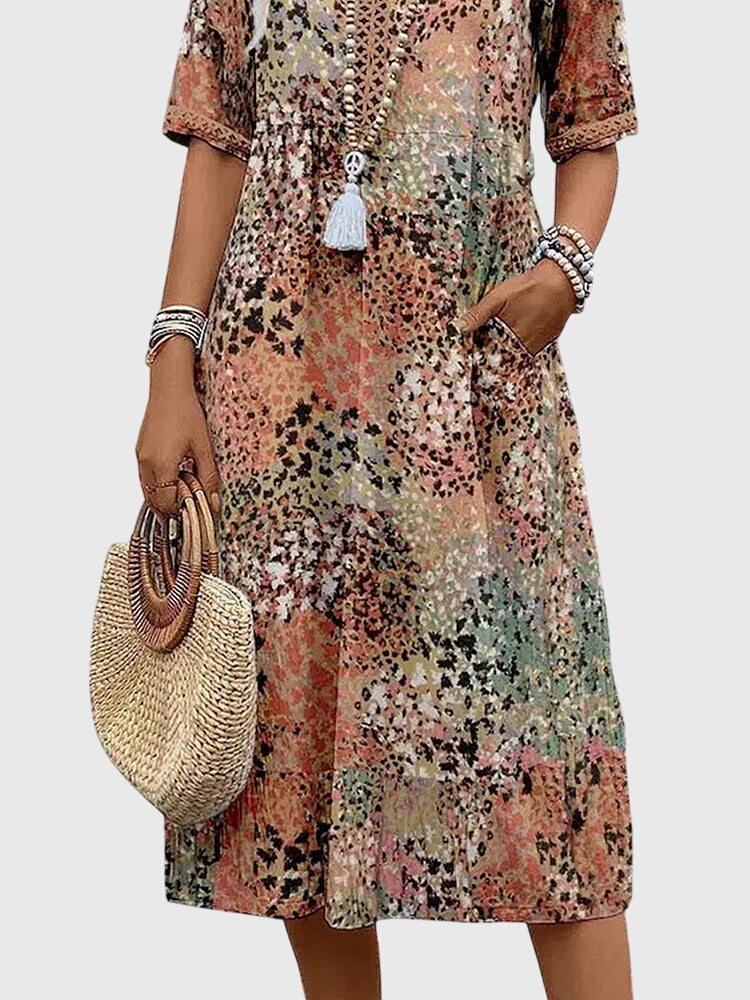 Elarin - Elegant Floral Midi Dress