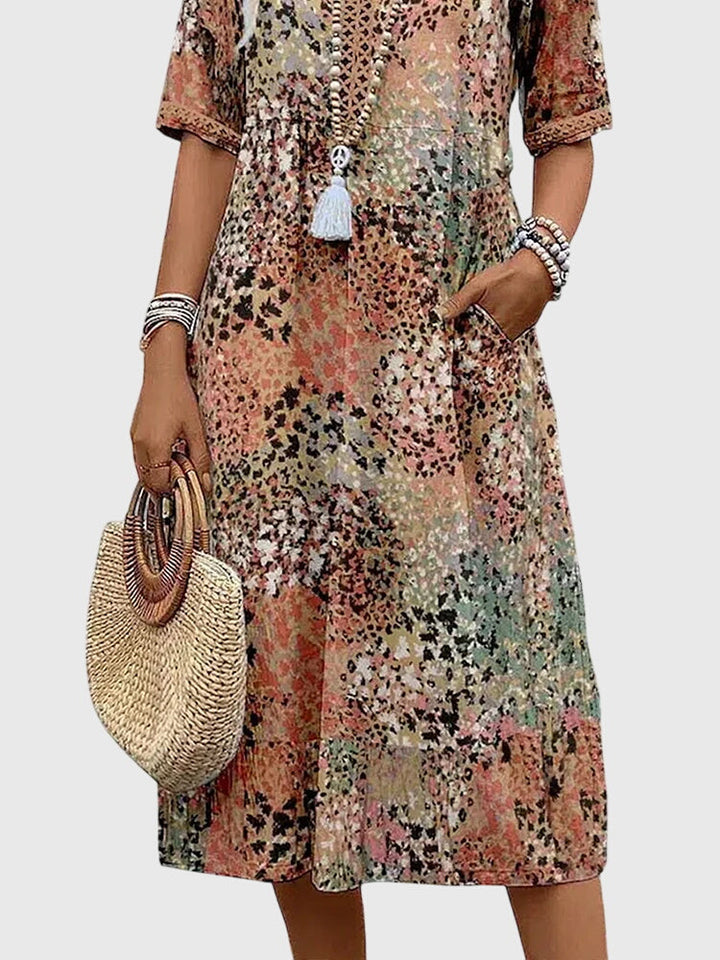 Elarin - Elegant Floral Midi Dress
