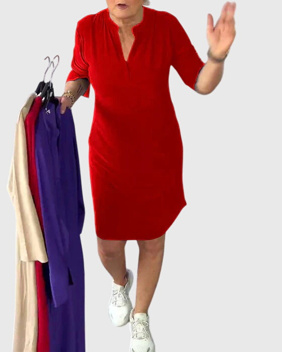 Alenya - Solid V Neck Dress