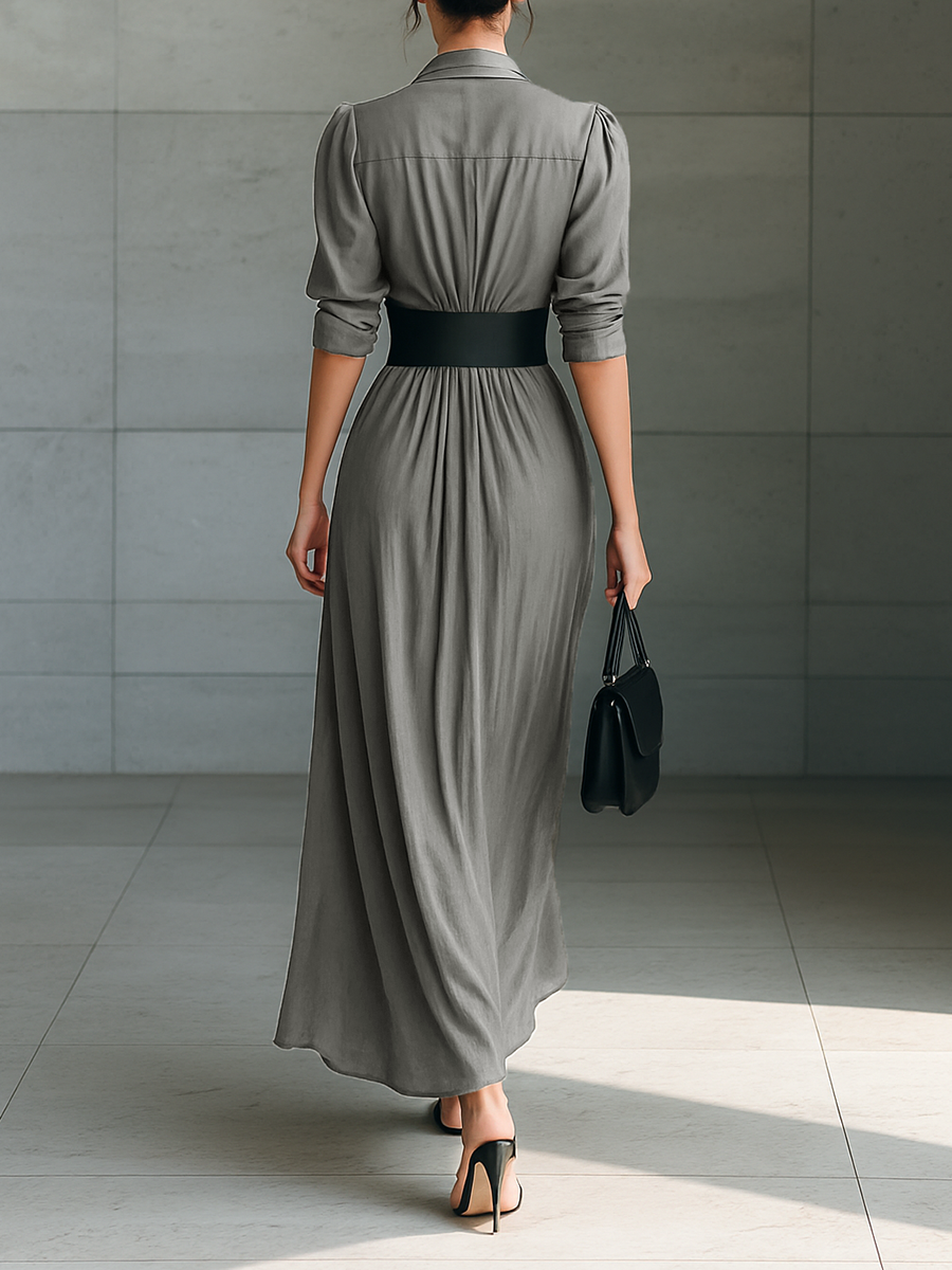 Avenlea - Long dress with lapel collar and long sleeves