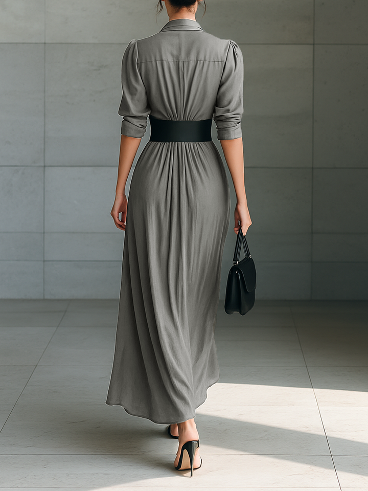 Avenlea - Long dress with lapel collar and long sleeves