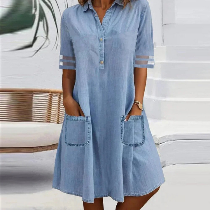 Melivanna - Vestido midi jeans chique