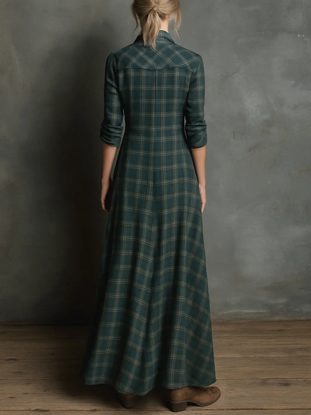 Isola - Long green plaid dress
