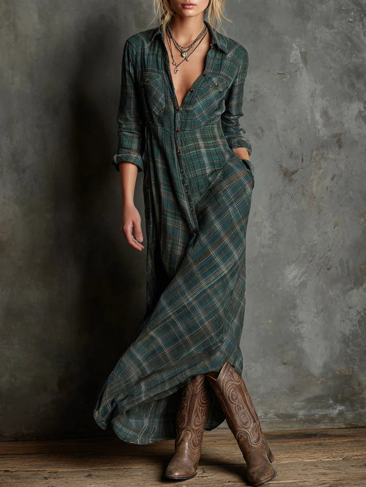Isola - Long green plaid dress