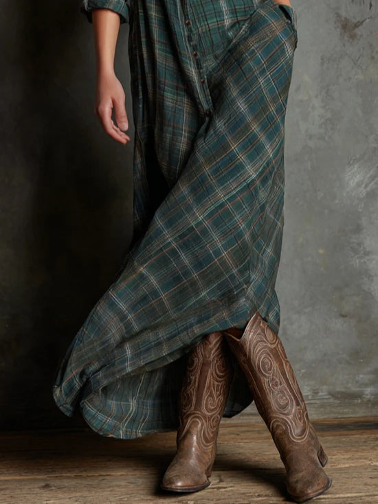 Isola - Long green plaid dress