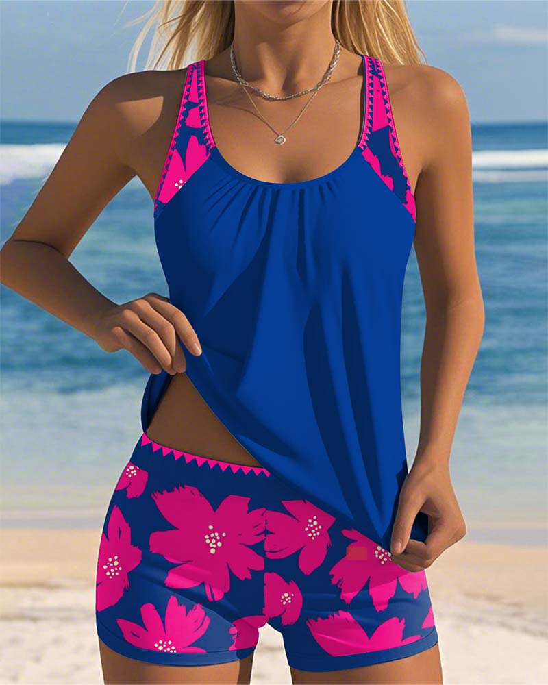 Faralisse - Tankini estampado sem mangas com decote em U