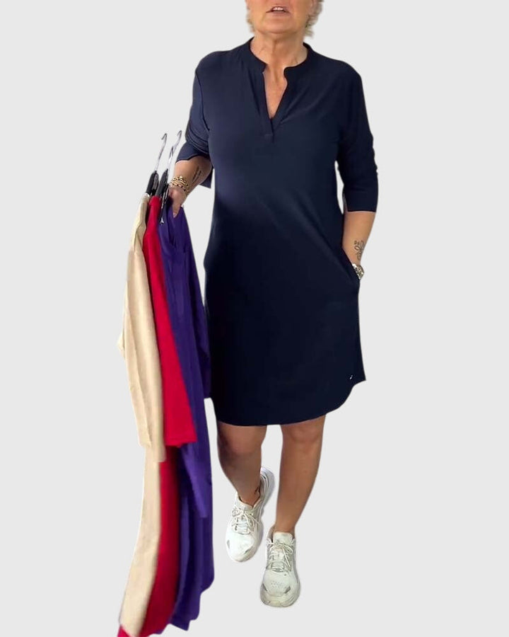 Alenya - Solid V Neck Dress