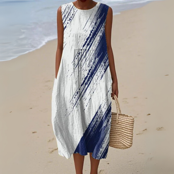 Civonara - Vestido Midi com Estampa de Pinceladas